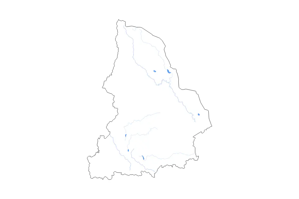 Mapa de Sverdlovsk, Russian Federation de tipo contorno, lagos y ríos para Europa, con contorno, lagos y ríos con elementos de agua como Beloyarskoye Vodokhranilishche, Ozero Bol’shoy Vagil’skiy Tuman y Prud Lenevskiy.
