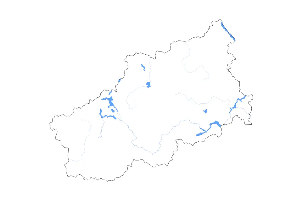 Carte de Tver, Russian Federation de type contour, lacs et rivières pour Europe, montrant contour, lacs et rivières avec des éléments hydrographiques comme Ozero Kaftino, Uglichskoye Vodokhranilishche et Ozero Seliger.