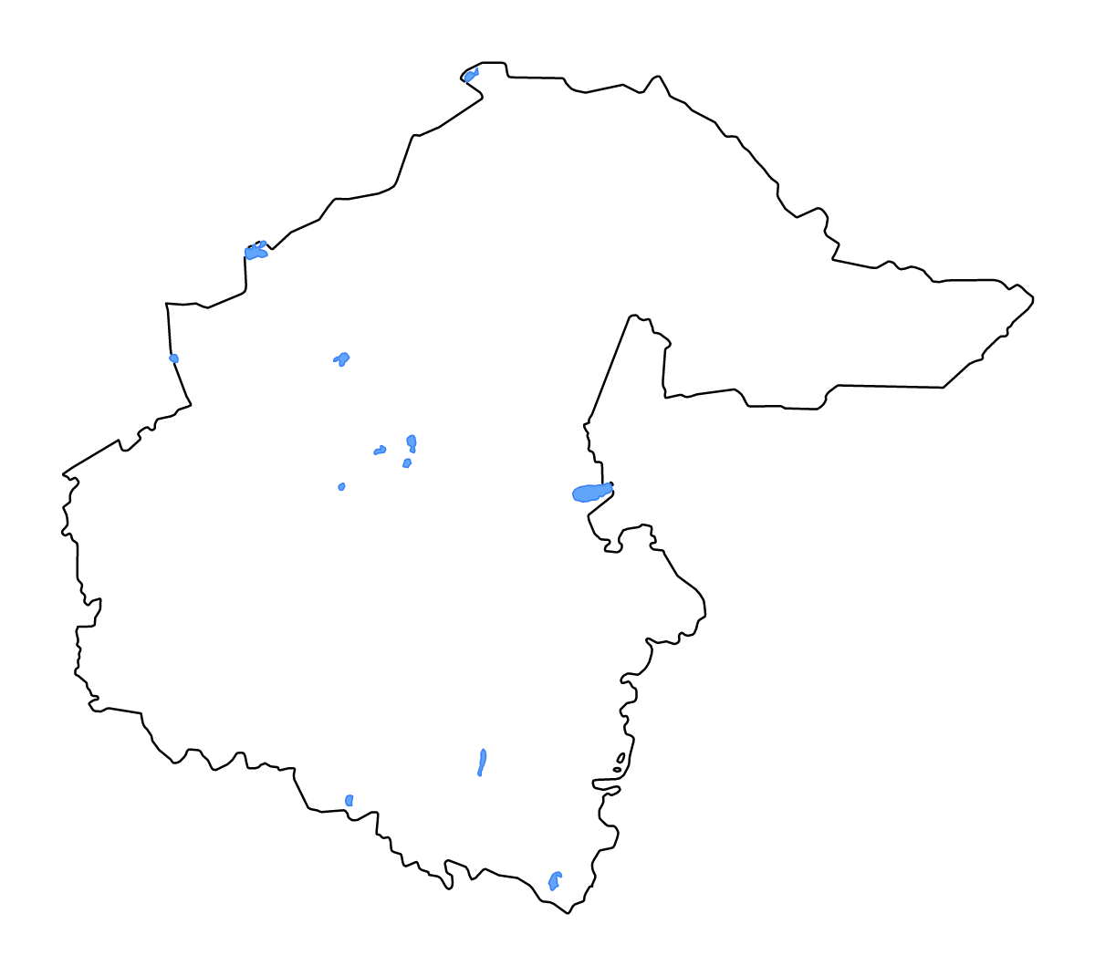 Mapa de contorno de Tyumen, Russian Federation con lagos y ríos.