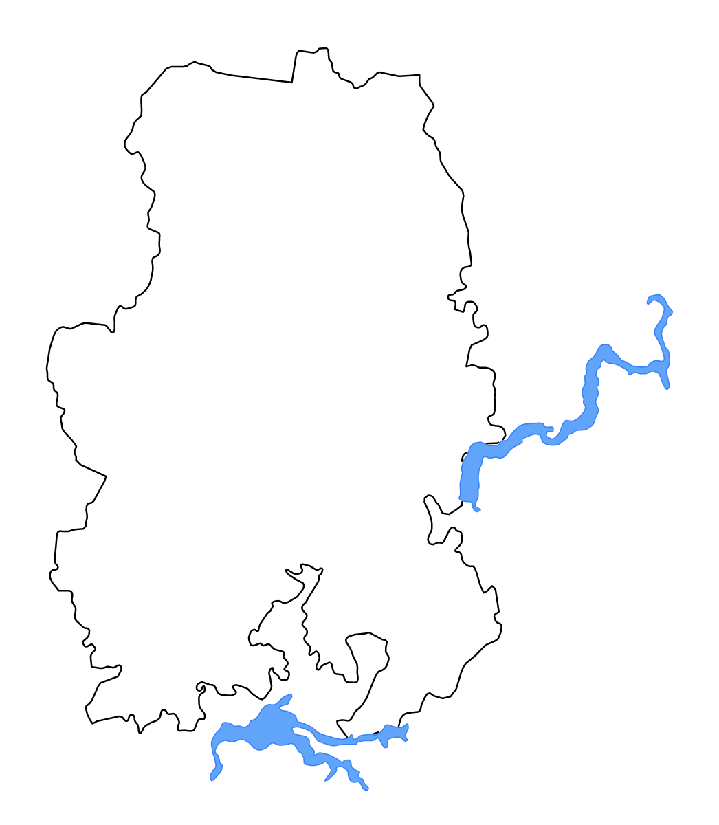Outline map of Udmurt Republic, Russian Federation with lakes and rivers.