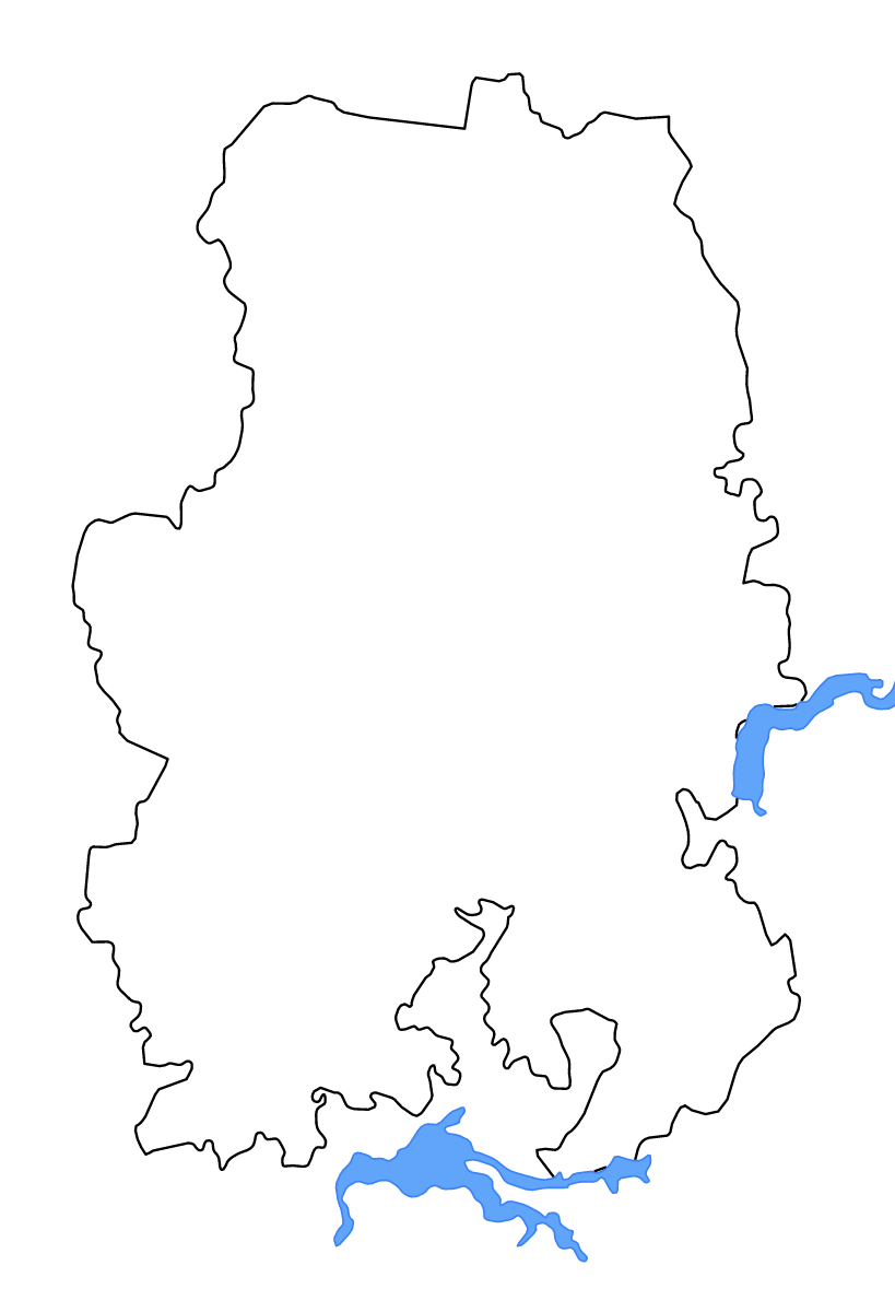 Mapa de contorno de Udmurt Republic, Russian Federation con lagos y ríos.
