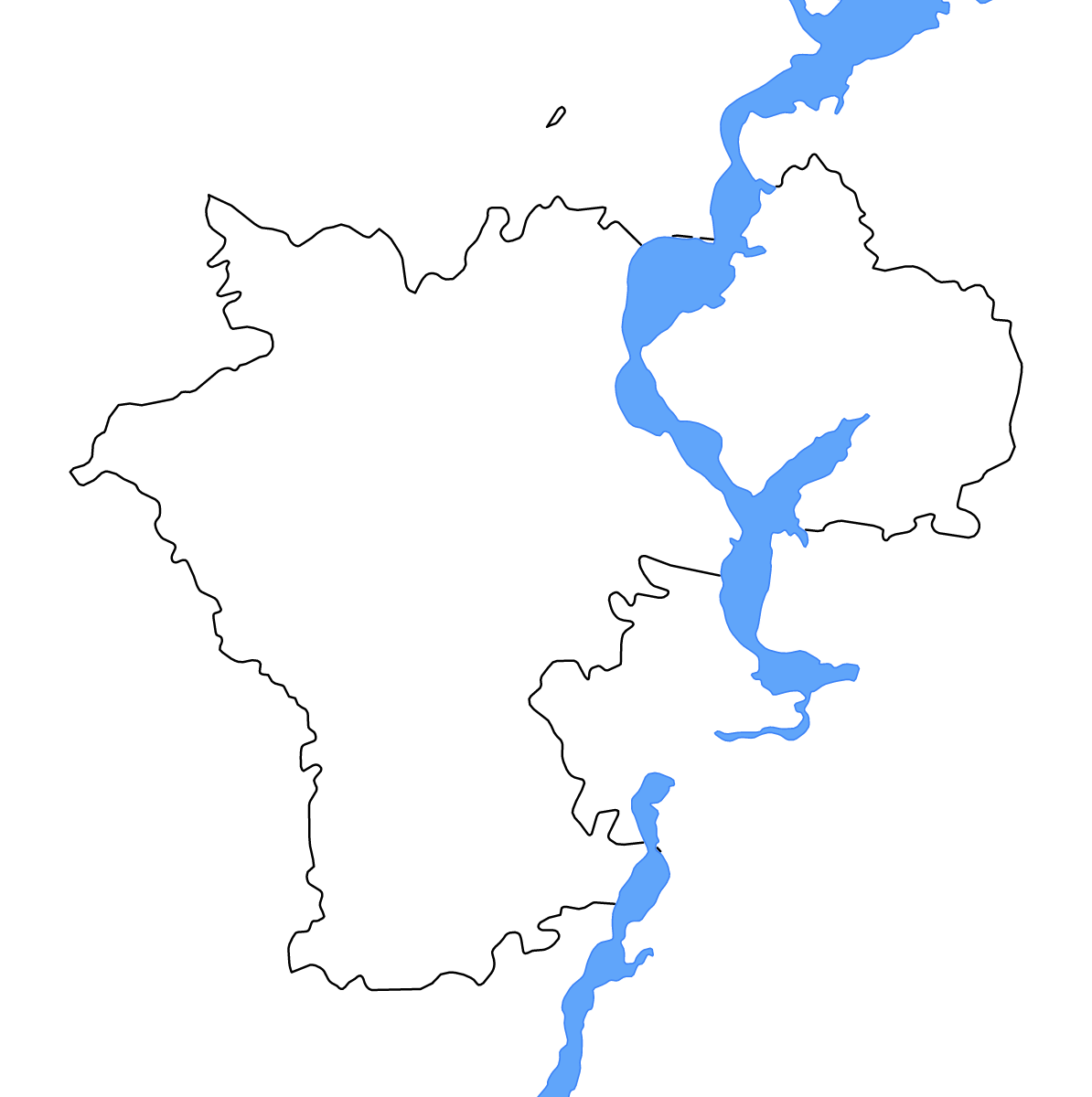 Mapa de contorno de Ulyanovsk, Russian Federation con lagos y ríos.