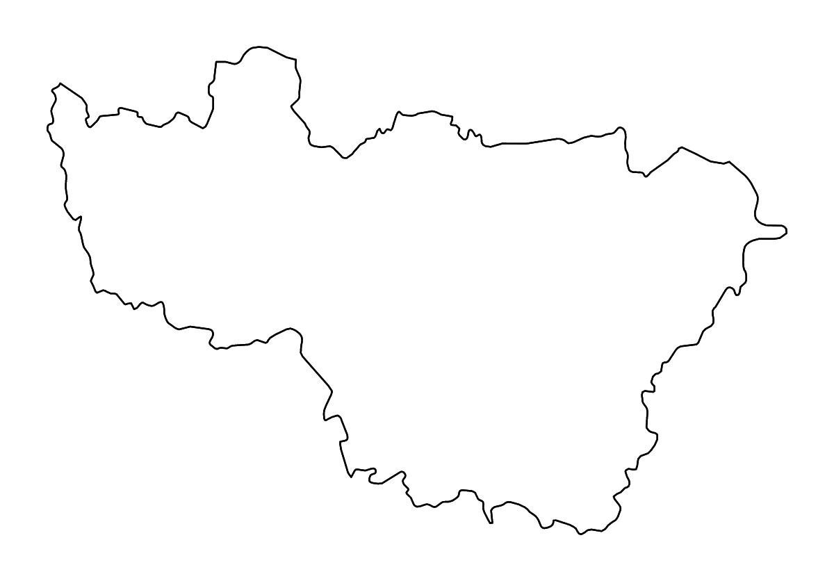 Outline map of Vladimir, Russian Federation with rivers.