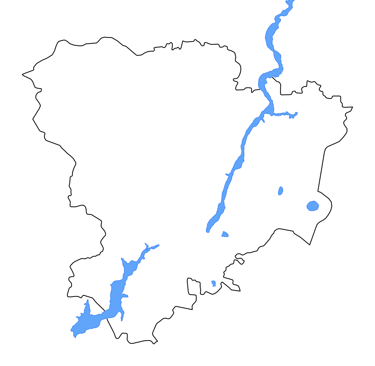 Mapa de contorno de Volgograd, Russian Federation con lagos y ríos.