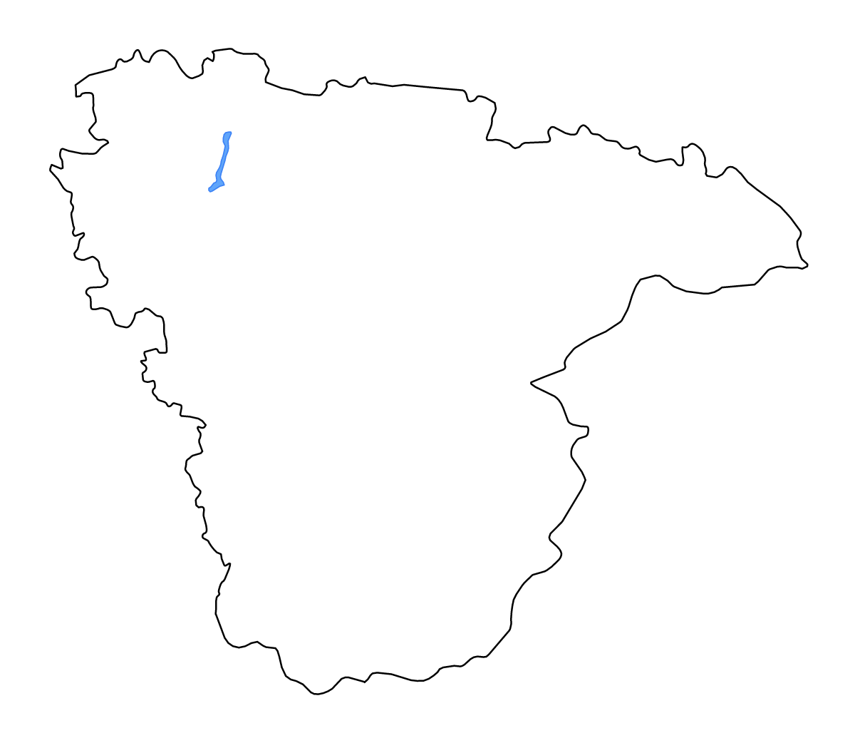 Outline map of Voronezh, Russian Federation with lakes and rivers.