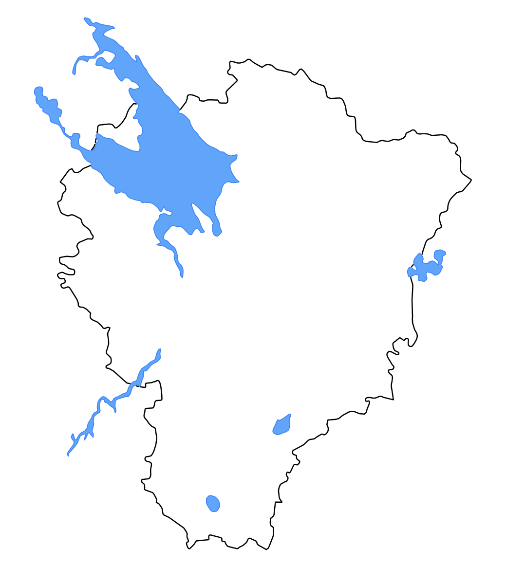 Outline map of Yaroslavl, Russian Federation with lakes and rivers.