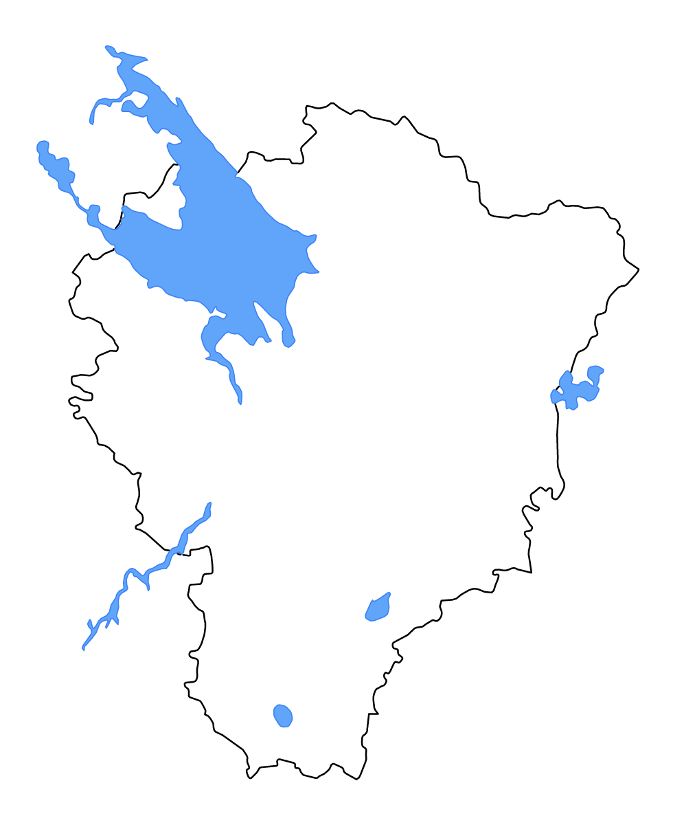 Mapa de contorno de Yaroslavl, Russian Federation con lagos y ríos.