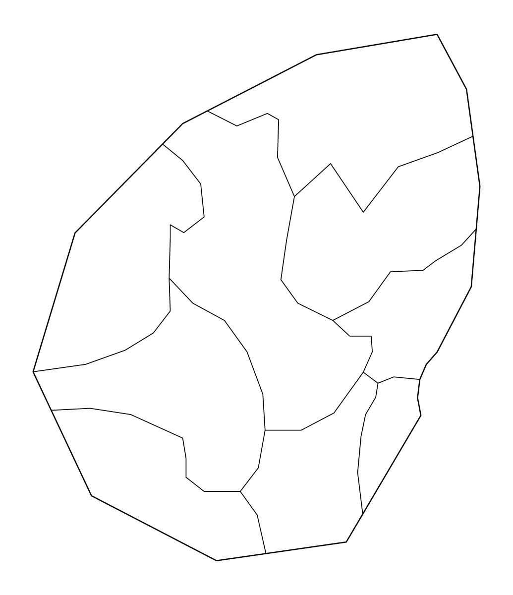 Mapa de contorno de San Marino (país) con límites administrativos internos.