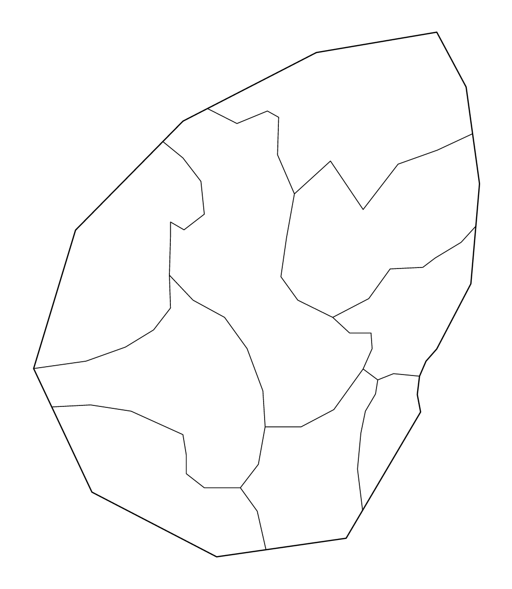 Mapa de contorno de San Marino (país) con límites administrativos internos.