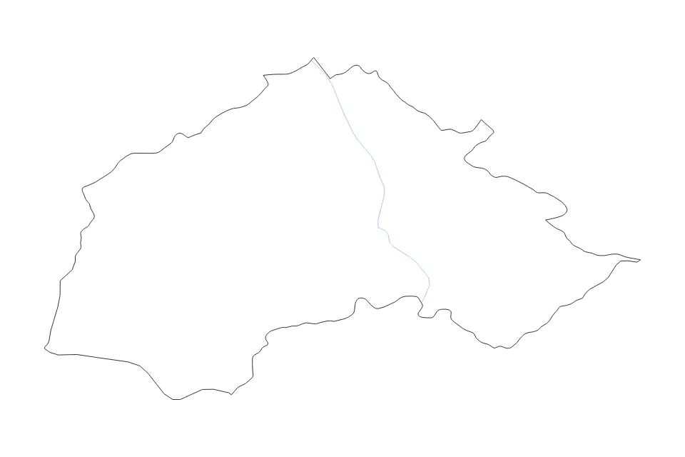 Outline map of Jablanica District, Serbia with subdivision borders and rivers.