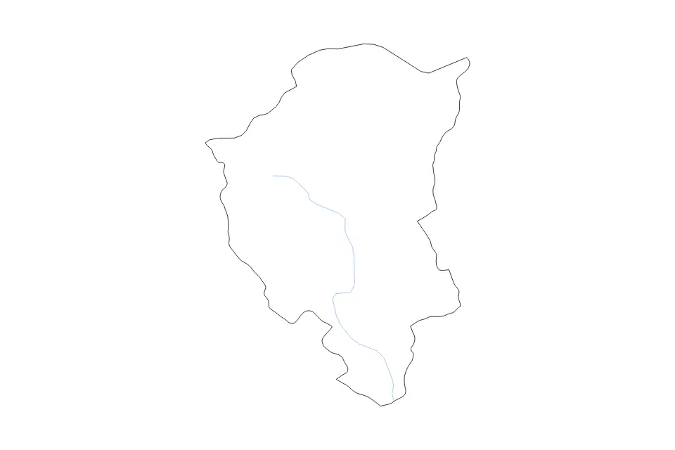 Outline map of North Bačka District, Serbia with subdivision borders and rivers.