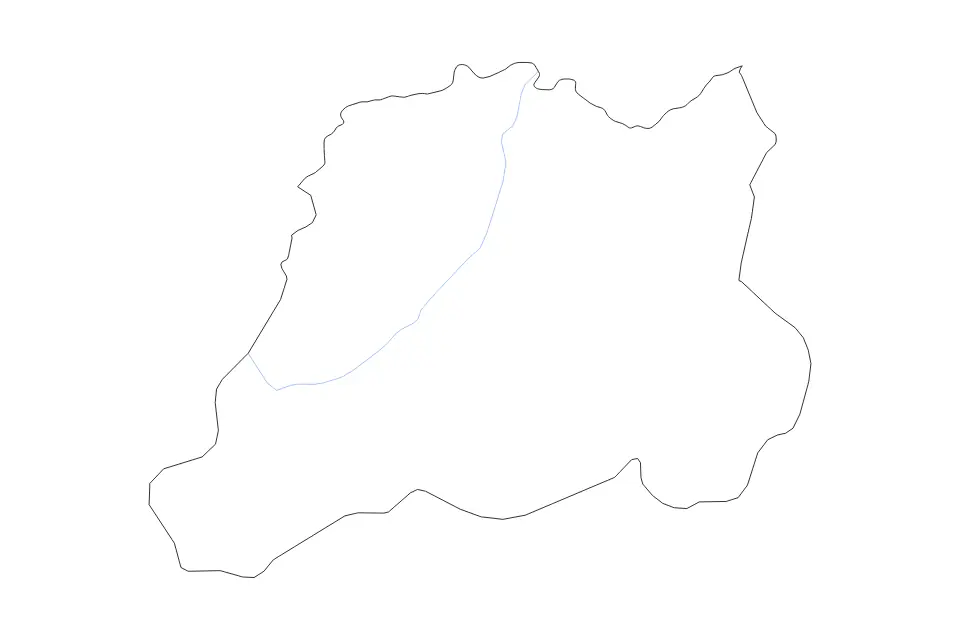 Outline map of Pčinja District, Serbia with subdivision borders and rivers.