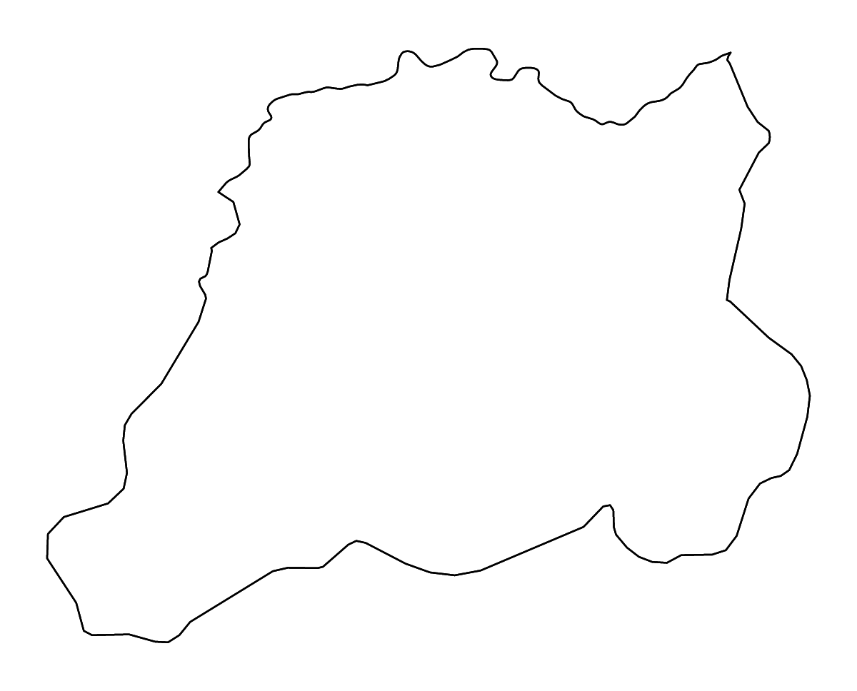Outline map of Pčinja District, Serbia with rivers.