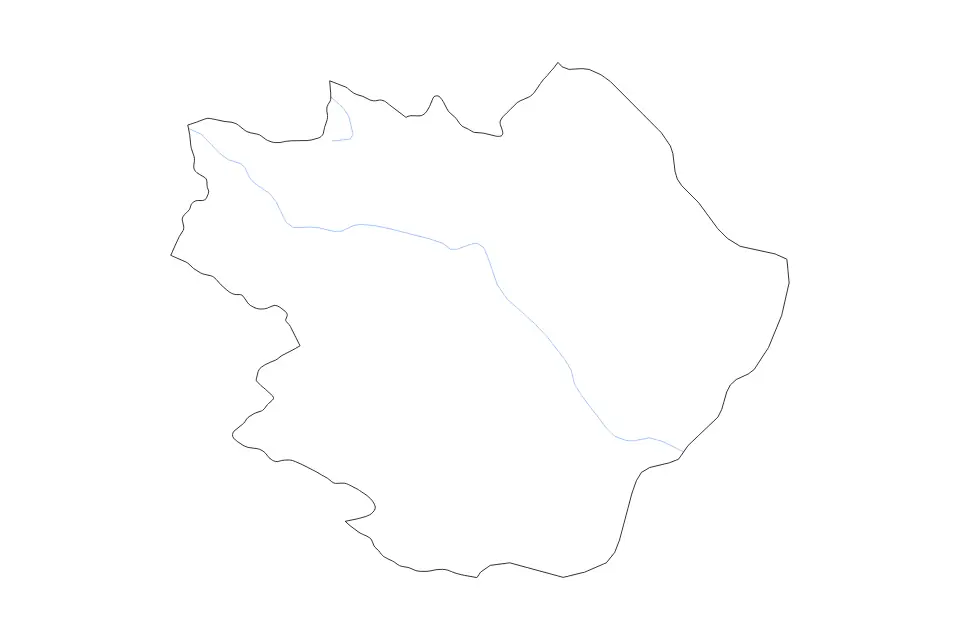 Outline map of Pirot District, Serbia with subdivision borders and rivers.