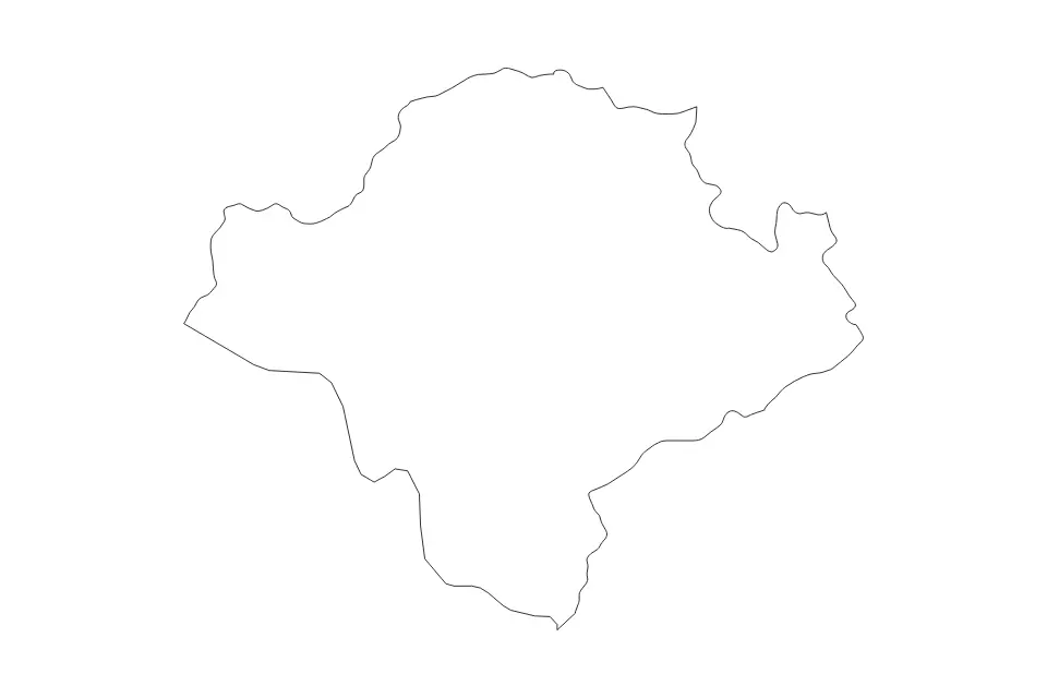 Outline map of Toplica District, Serbia with subdivision borders.