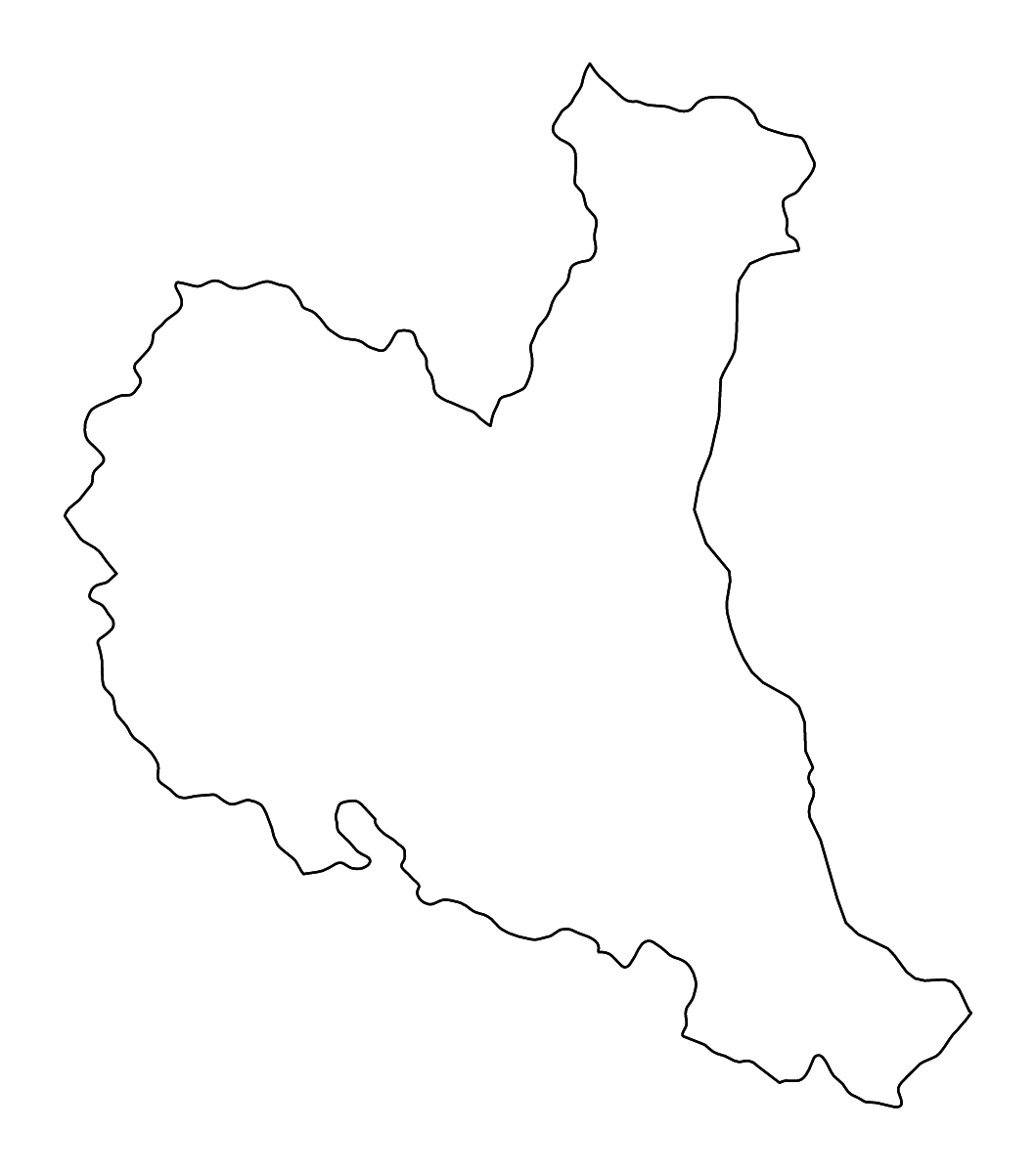 Mapa de contorno de Zaječar, Serbia con ríos.