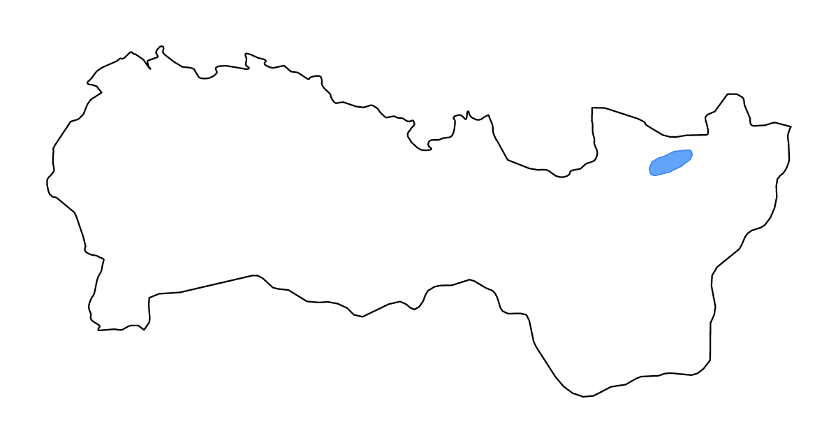 Outline map of Košice, Slovakia with lakes and rivers.