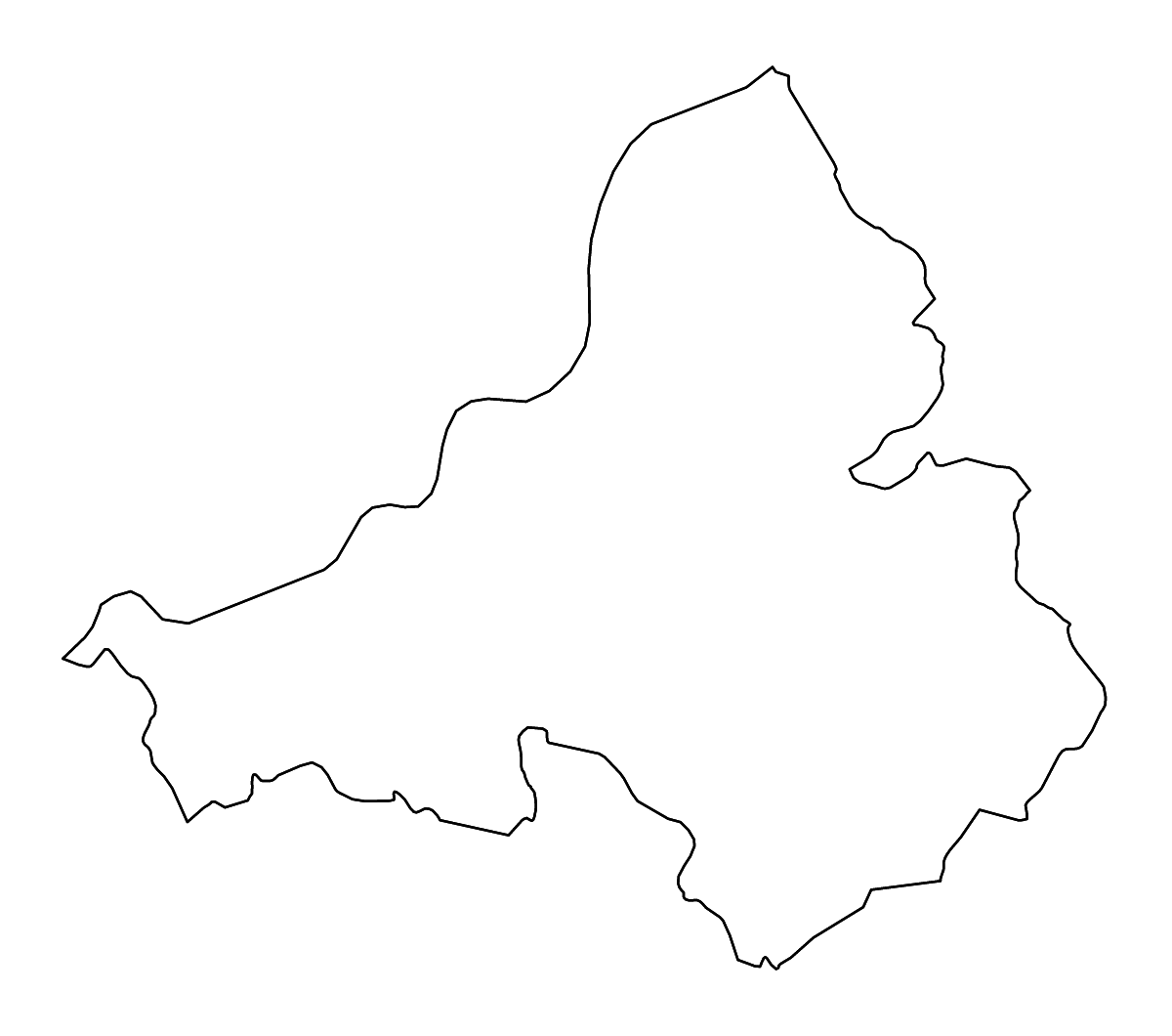 Outline map of Trenčín, Slovakia with rivers.