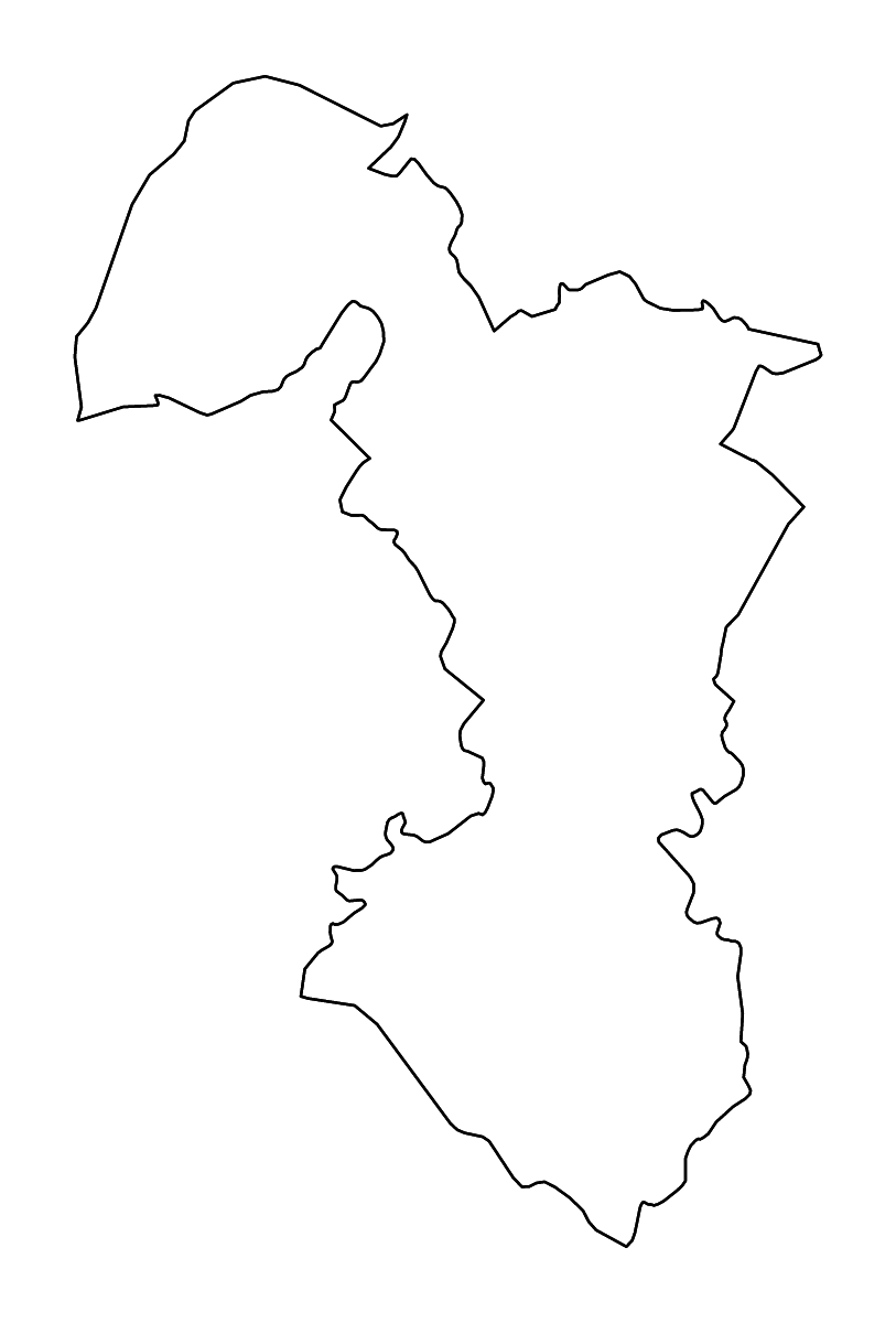 Outline map of Trnava, Slovakia with rivers.