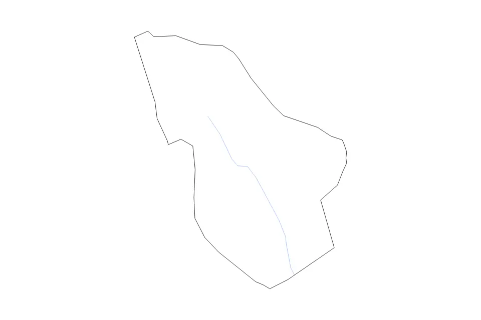 Outline map of Loški Potok Commune, Slovenia with subdivision borders and rivers.
