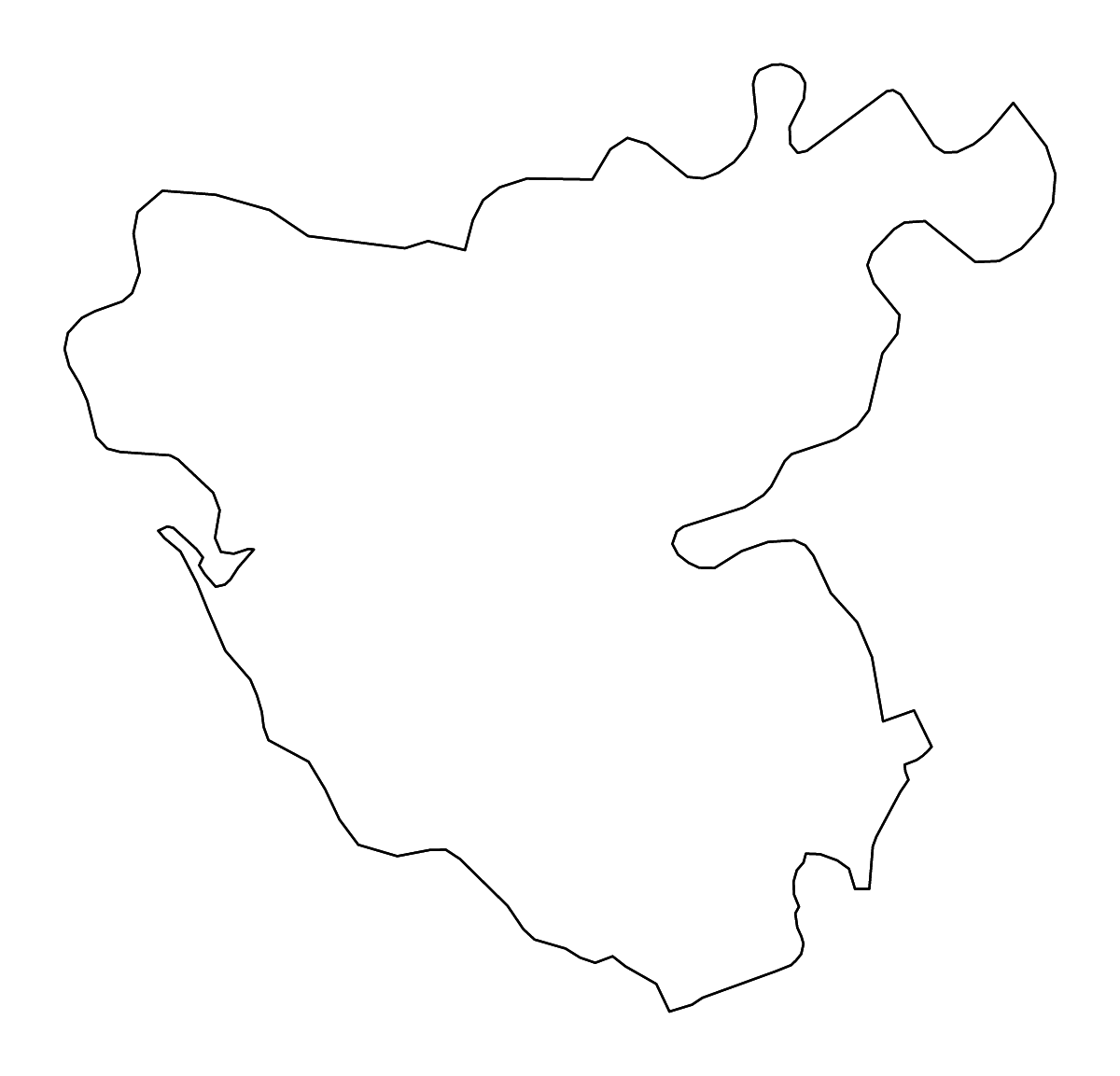 Mapa de contorno de Cádiz, Andalucía con ríos.