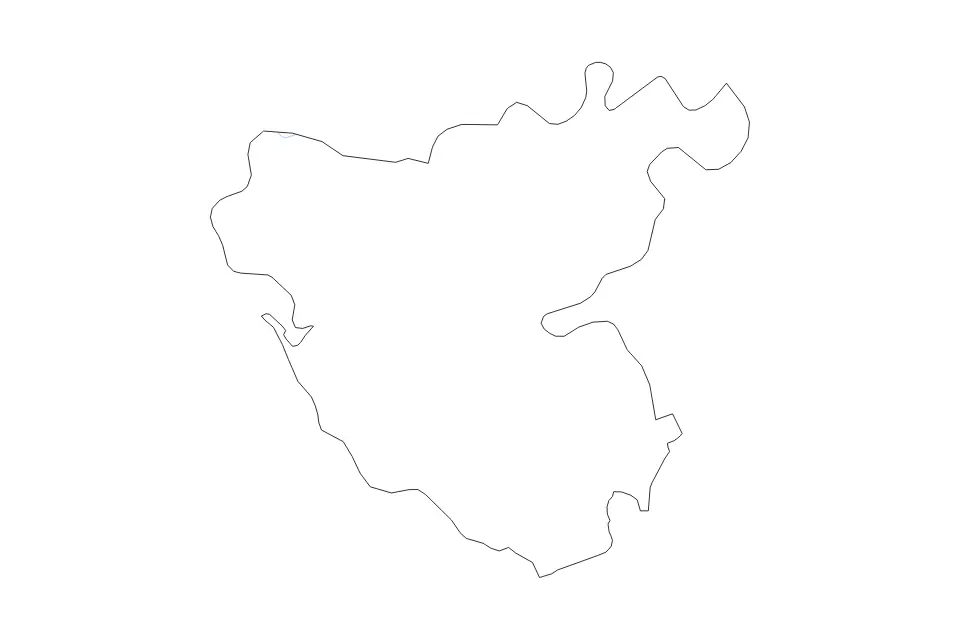 Outline map of Cádiz Autonomous Community, Spain with subdivision borders and rivers.