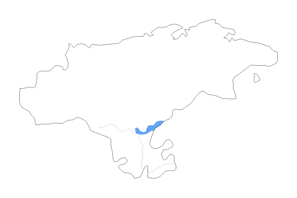 Outline map of Cantabria Autonomous Community, Spain with subdivision borders and major lakes and rivers.