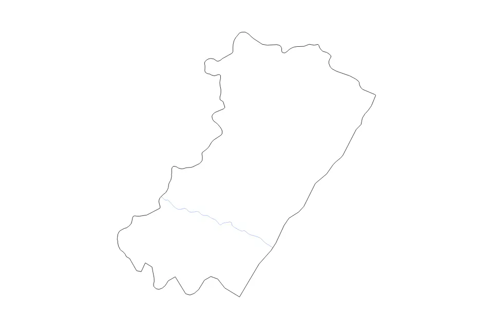Outline map of Castellón Autonomous Community, Spain with subdivision borders and rivers.
