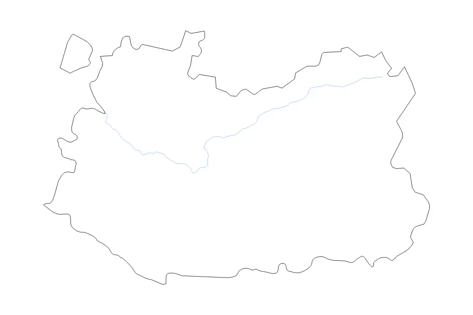 Outline map of Ciudad Real Autonomous Community, Spain with subdivision borders and rivers.