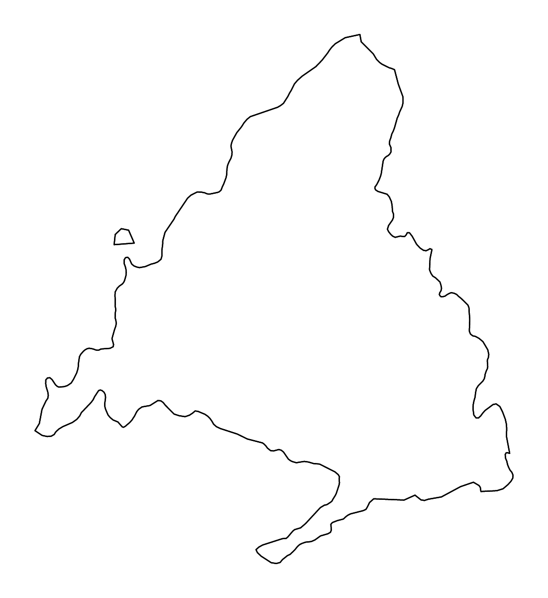 Outline map of Madrid, Comunidad de Madrid with rivers.
