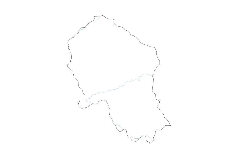 Outline map of Córdoba Autonomous Community, Spain with subdivision borders and rivers.