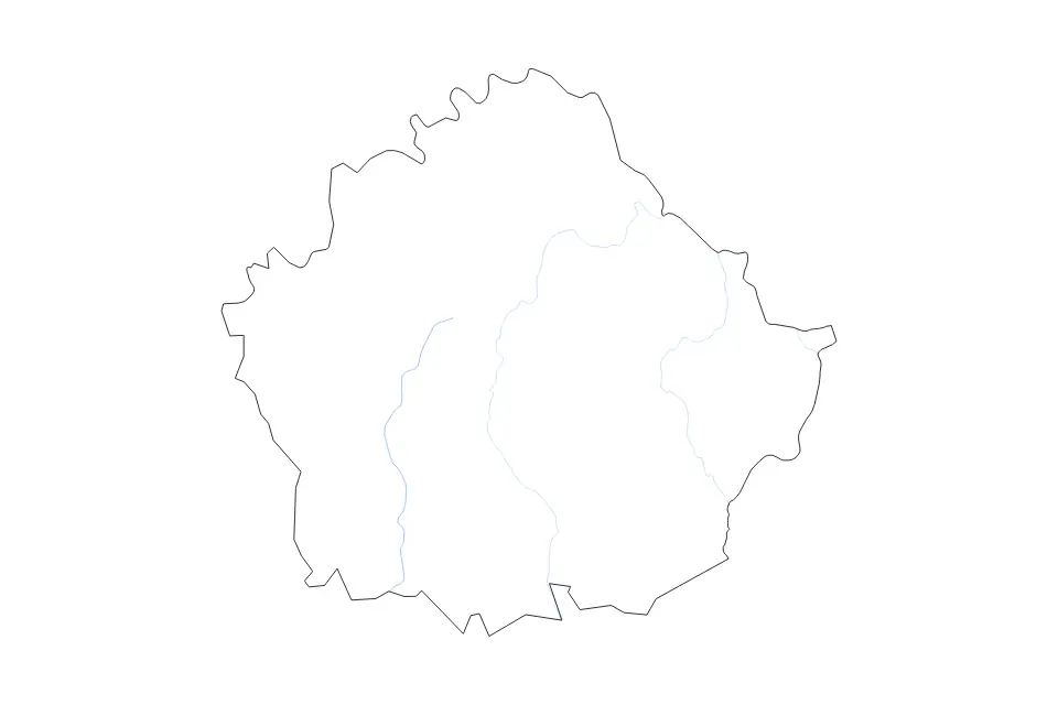 Outline map of Cuenca Autonomous Community, Spain with subdivision borders and rivers.