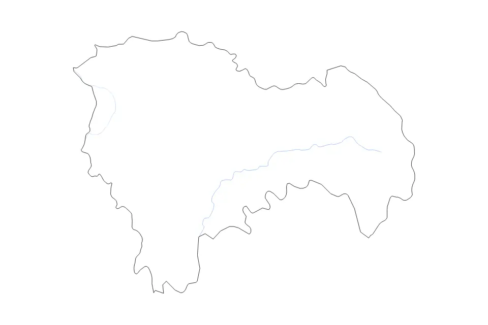 Outline map of Guadalajara Autonomous Community, Spain with subdivision borders and rivers.