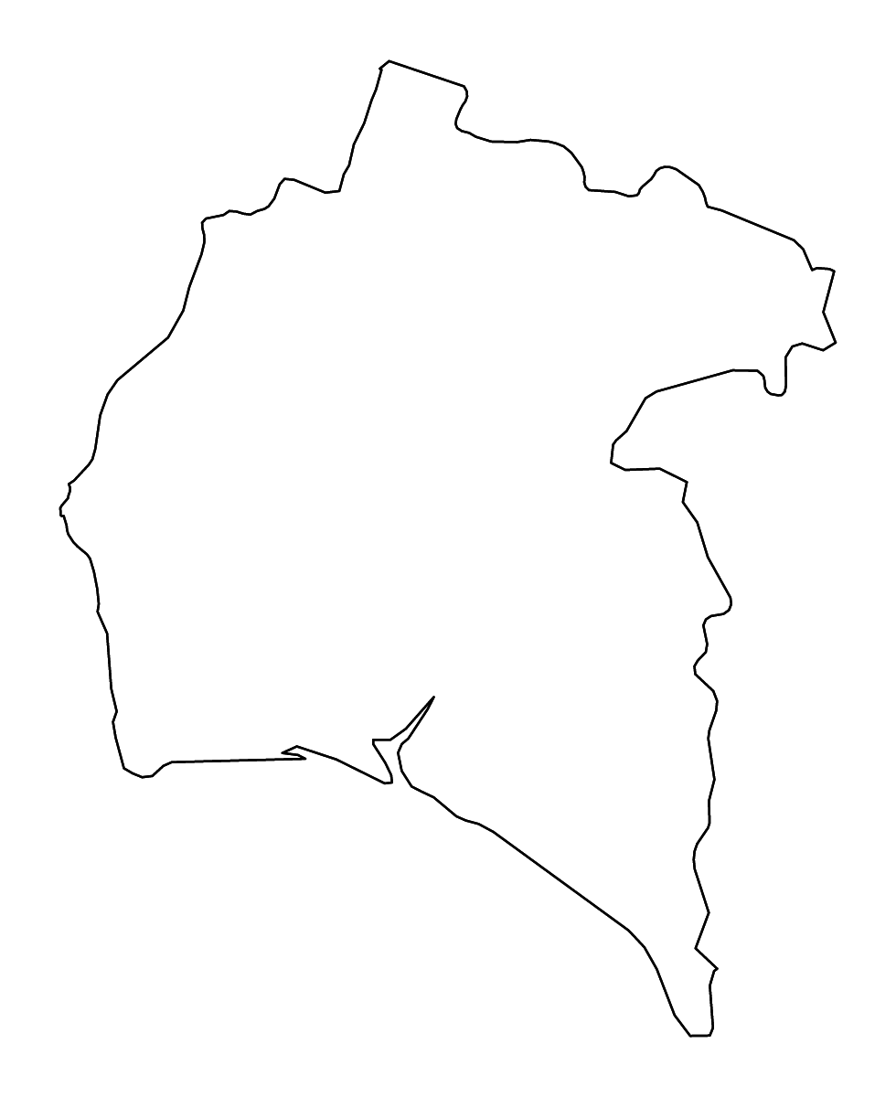 Outline map of Huelva, Andalucía with rivers.