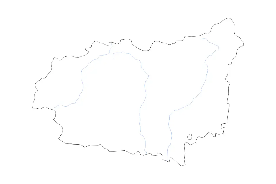 Outline map of León Autonomous Community, Spain with subdivision borders and rivers.