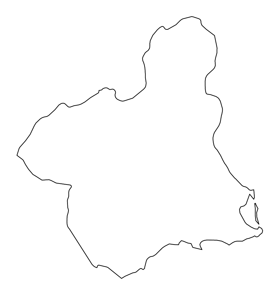 Carte de contour de Murcia, Región de Murcia avec rivières.