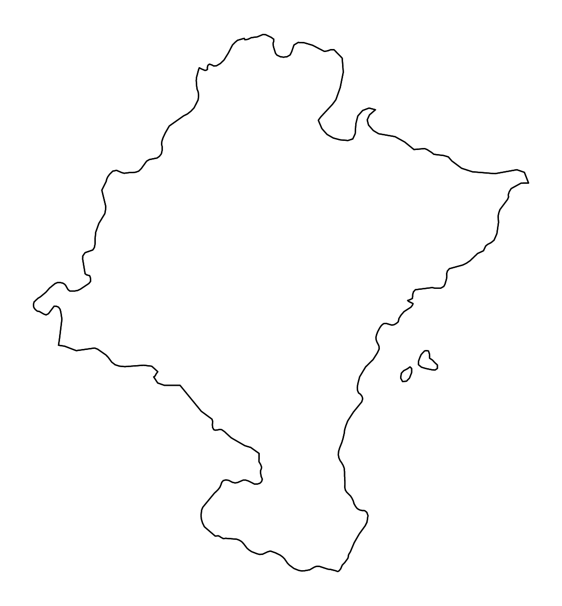 Carte de contour de Navarra, Comunidad Foral de Navarra avec rivières.