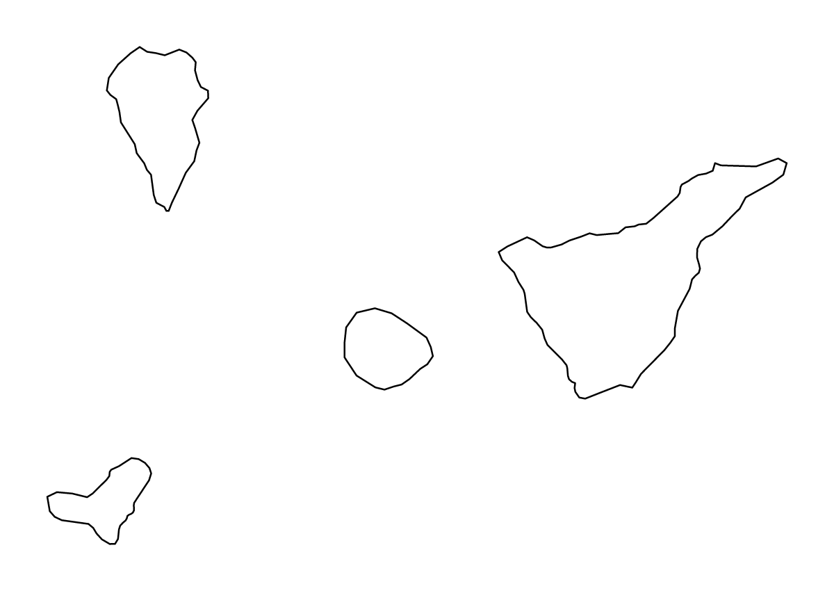 Mapa de contorno de Santa Cruz de Tenerife, Canarias.