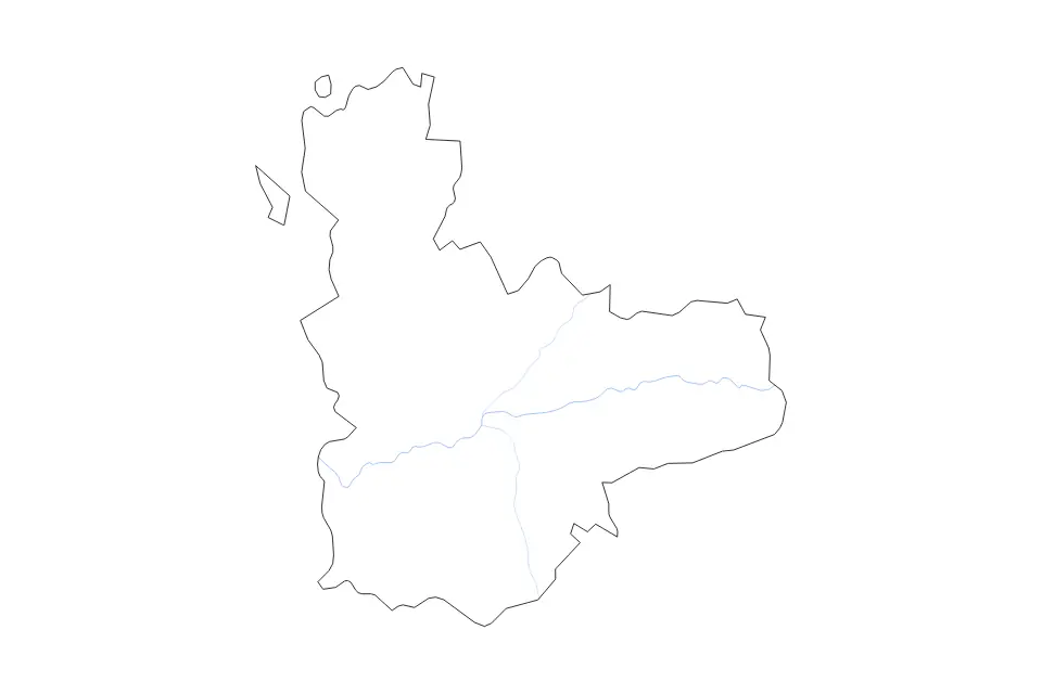 Outline map of Valladolid Autonomous Community, Spain with subdivision borders and rivers.