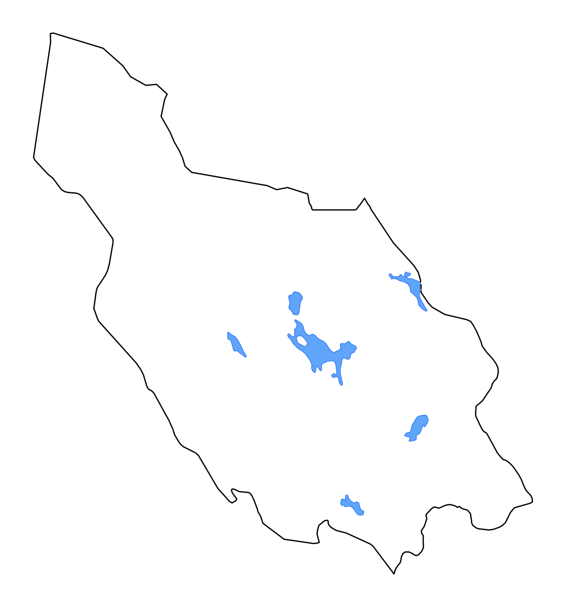 Mapa de contorno de Dalarna, Sweden con lagos y ríos.