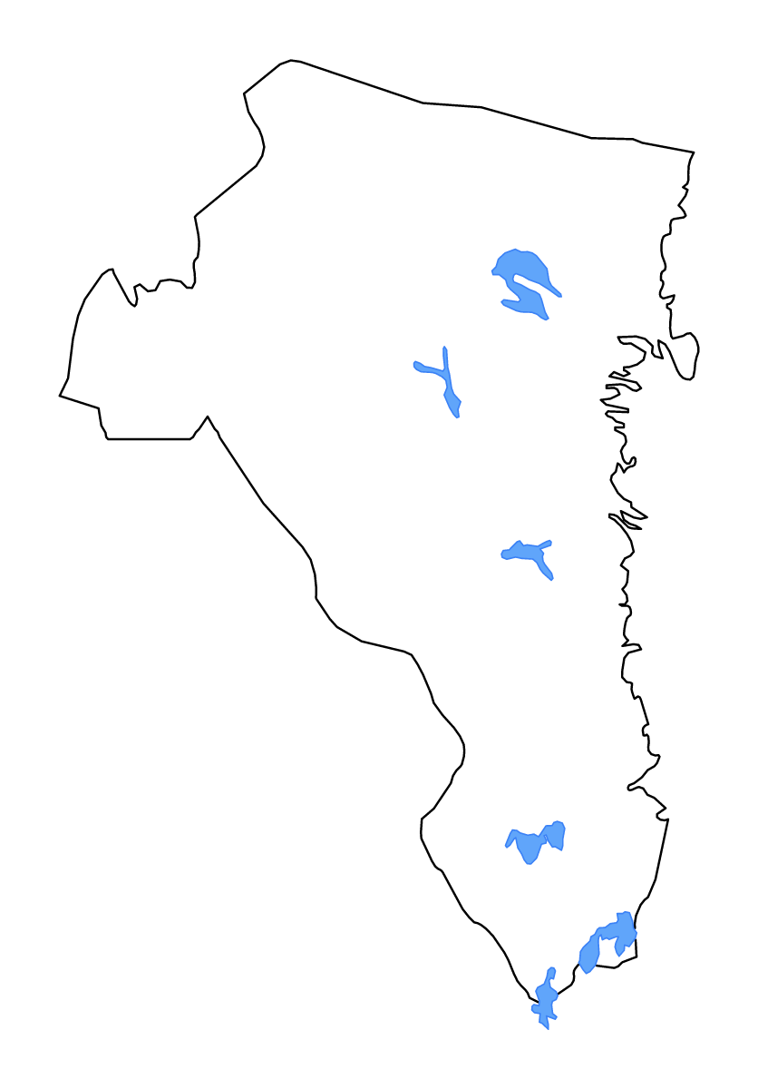 Mapa de contorno de Gävleborg, Sweden con lagos y ríos.