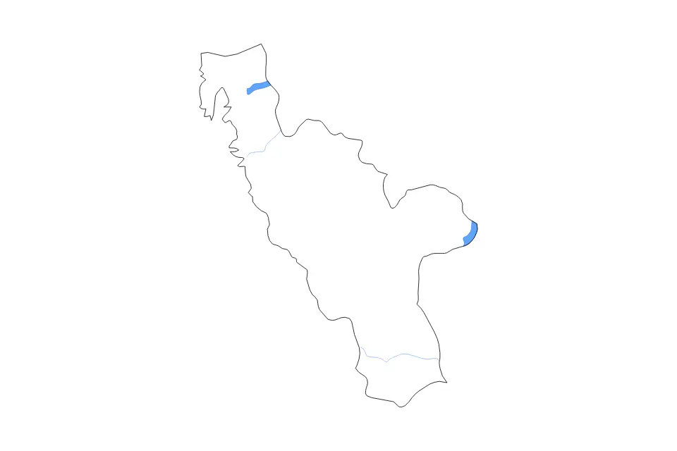 Outline map of Halland County, Sweden with subdivision borders and major lakes and rivers.