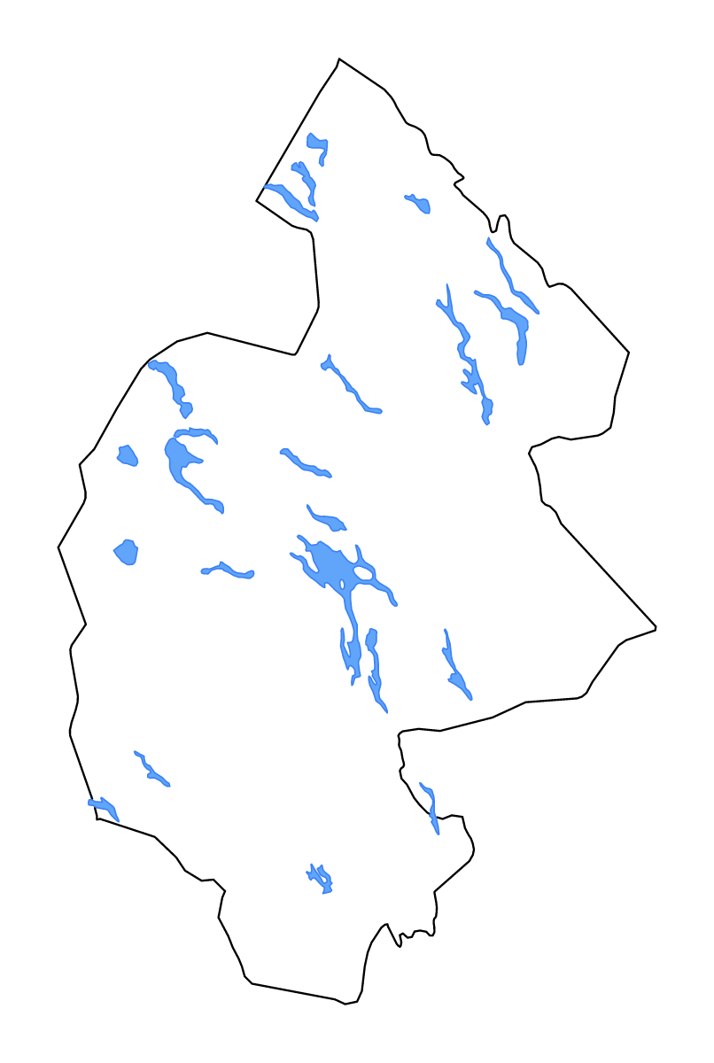 Carte de contour de Jämtland, Sweden avec lacs et rivières.
