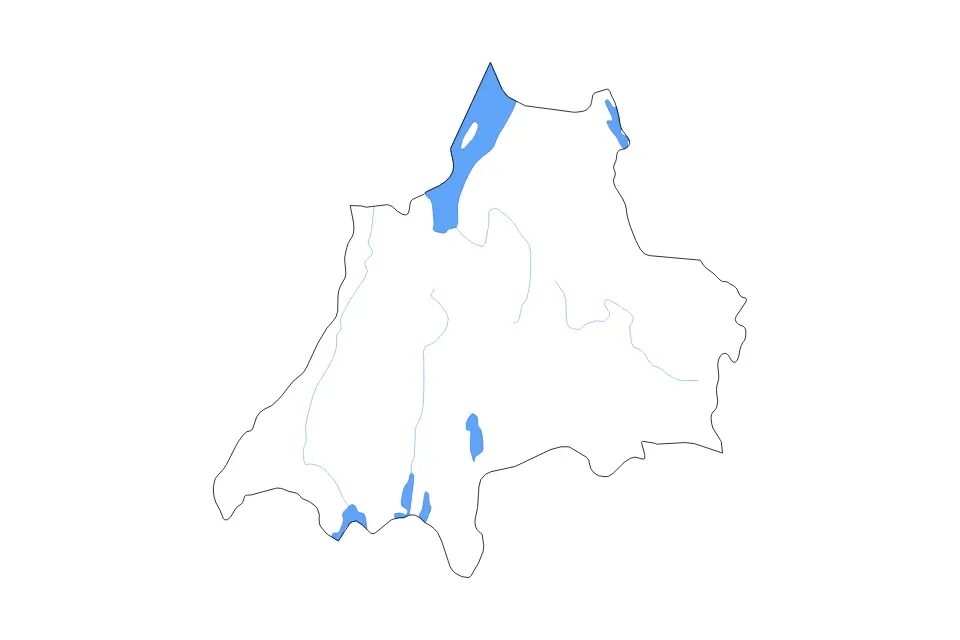 Outline map of Jönköping County, Sweden with subdivision borders and major lakes and rivers.