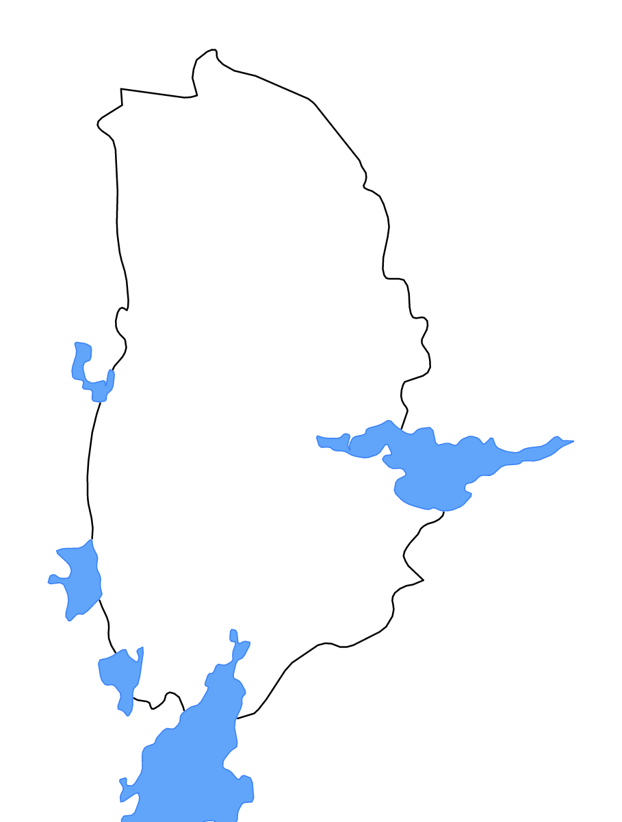 Outline map of Örebro County, Sweden with lakes and rivers.