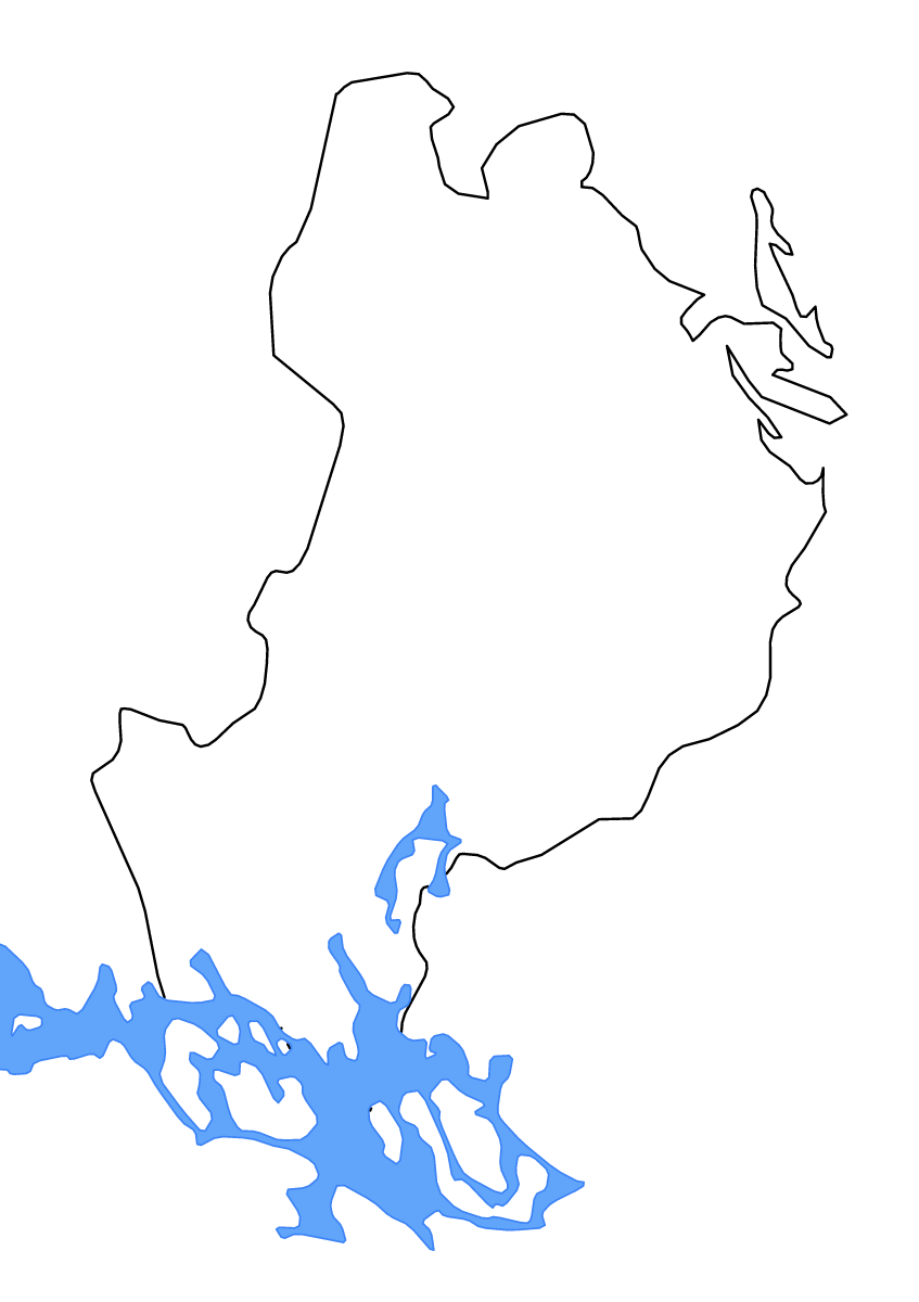 Mapa de contorno de Uppsala, Sweden con lagos y ríos.