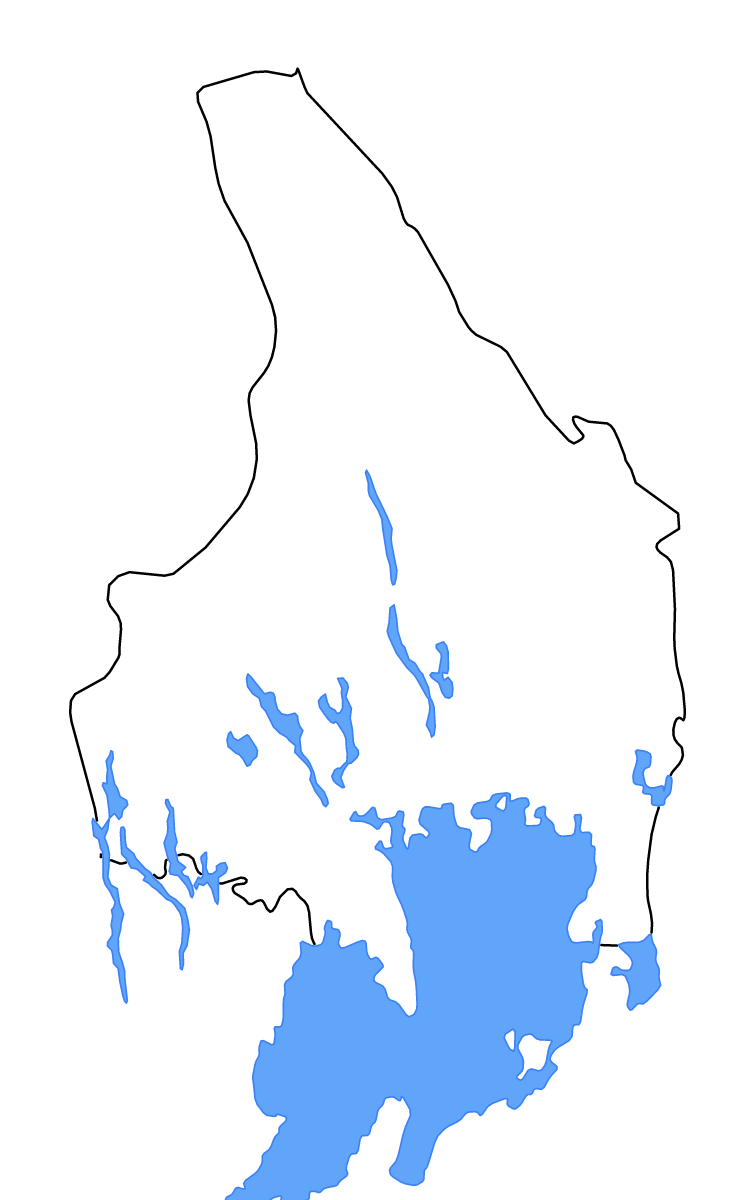 Outline map of Värmland County, Sweden with lakes and rivers.