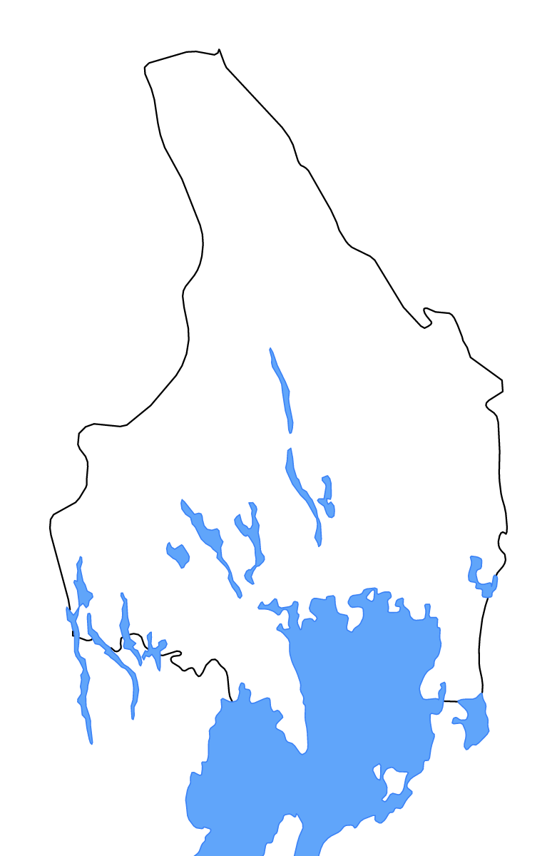 Mapa de contorno de Värmland, Sweden con lagos y ríos.