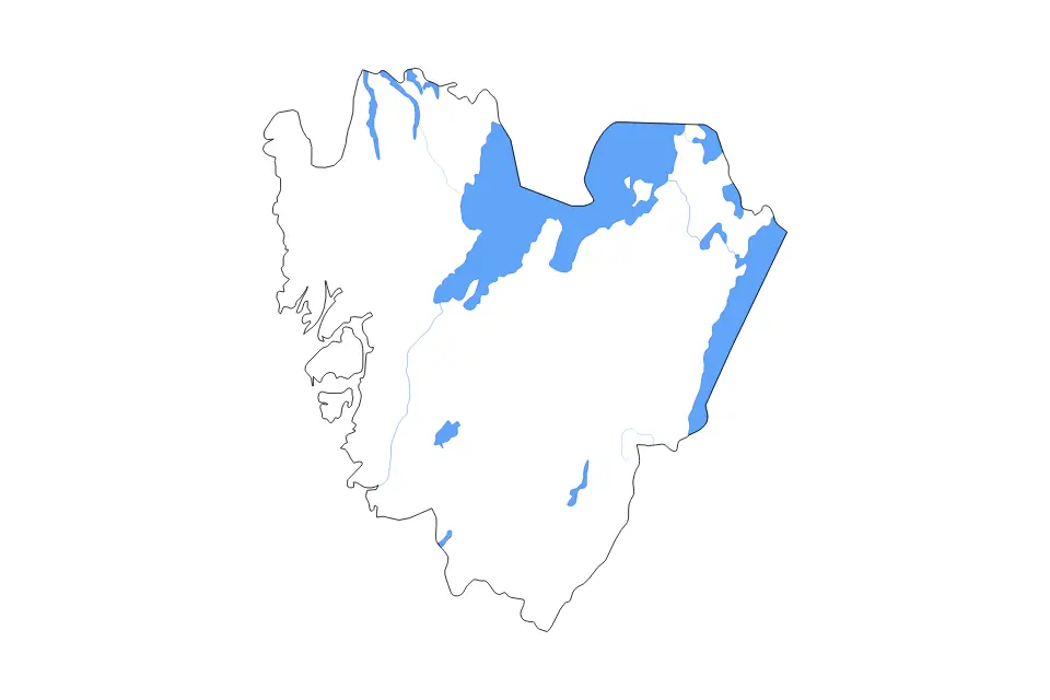 Outline map of Västra Götaland County, Sweden with subdivision borders and major lakes and rivers.