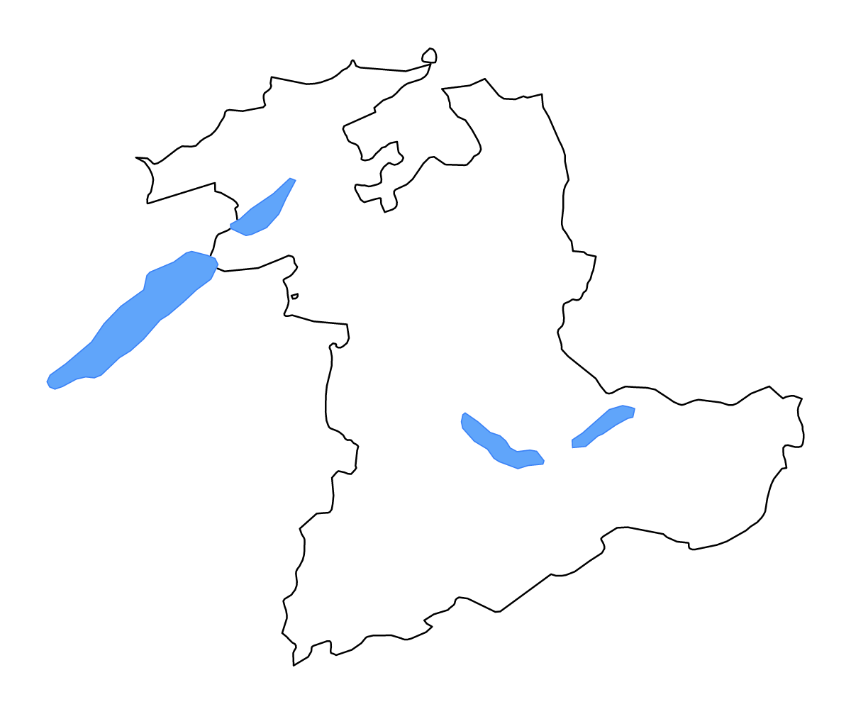 Mapa de contorno de Bern, Switzerland con lagos y ríos.
